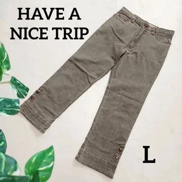 하바나 스트립 데님 청바지 크롭 기장 밑단 버튼 스트레이트 L