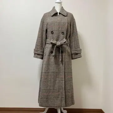 코코딜 롱 코트 울 혼방 글렌체크 벨트 포함 가을 겨울 귀여운