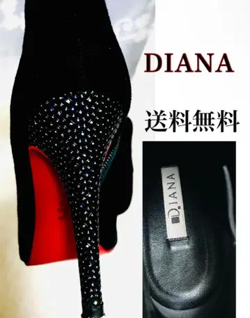 다이애나 22.5 블랙 스웨이드 레드 밑창 큐빅 힐 반짝이