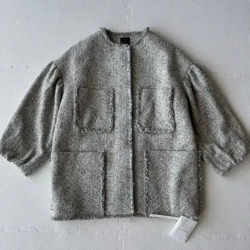 미사용 GREED INTERNATIONAL 트위드 노카라 자켓 F