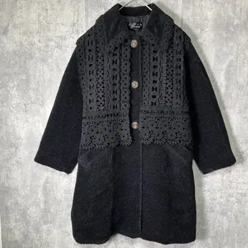 수입 로사 알파카 코트 레이스 디자인 블랙