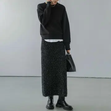 AMELY 샤기 니트 스커트 블랙