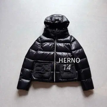 미사용 HERNO | 가슴 로고 에코 퍼 숏 다운 블랙 14