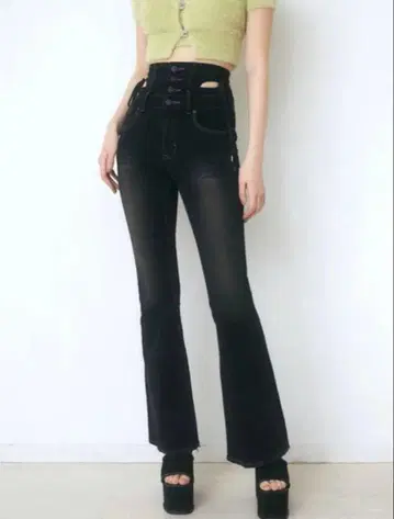 EMODA 컷 아웃 리본 하이웨스트 플레어 팬츠