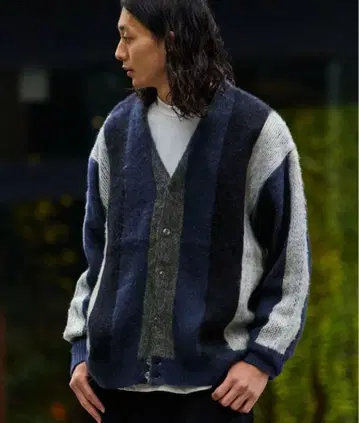 릴랙스 핏 스트라이프 샤기 니트 가디건/아크릴 니트 M