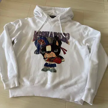 디스퀘어드 화이트 후드티 치로 프렌치 불독 보스턴 테리어