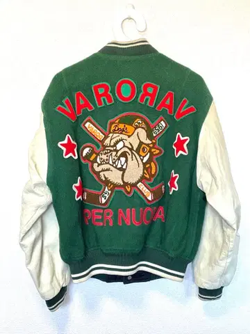 빈티지 빈티지 상품 바시티 자켓 그린/화이트 자수 디자인 59