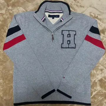 Tommy 그레이 하프 지퍼 니트 H 로고