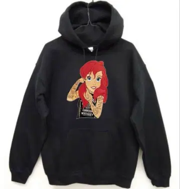 남녀 공용 다크 프린세스 타투 악마 아리엘 후드티 / 블랙
