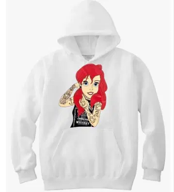 남녀 공용 다크 프린세스 타투 악마 아리엘 후드티 / 화이트