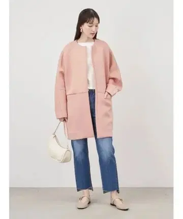 미라 오웬 노카라 코쿤 하프 기장 분또 코트 핑크