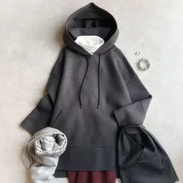 새상품급 LE PHIL 루필 // 울 후드티 다크 그레이 풀오버