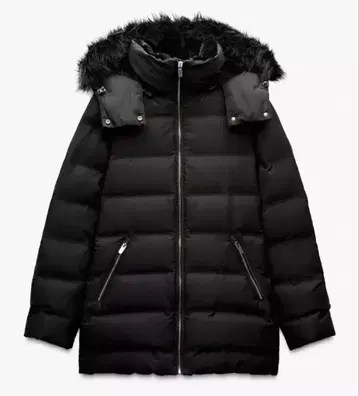 ZARA 세미롱 후드 부착 다운 자켓