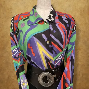 LEONARD SPORT 블라우스 멀티 컬러 로고 버튼 루즈핏 F 사이즈