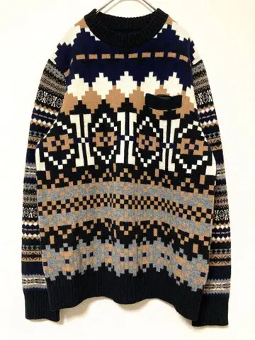 사카이 기하학 패턴 지오메트릭 니트 스웨터 울 남성용 올 패턴