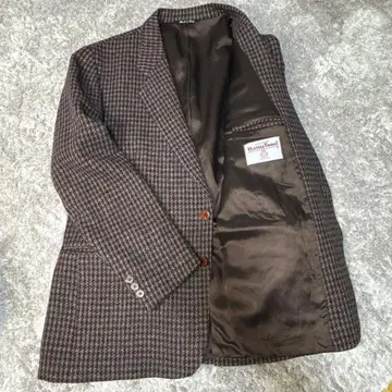 해리스 트위드 테일러드 자켓 우드 버튼 울 체크 2B