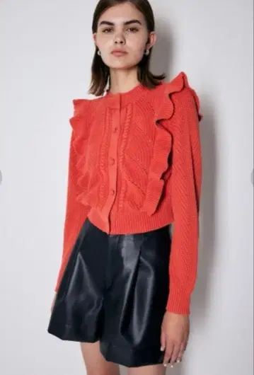 moussy 프릴 오렌지 니트 가디건