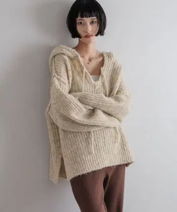 로리즈팜 멜란지 후드 니트 풀오버