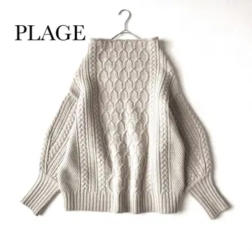 2702y 새상품급 플라주 모크넥 케이블 니트 라이트 베이지 울