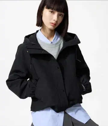 UNIQLO 코튼 블렌드 숏 후드티 BLACK 남녀 공용 L 사이즈