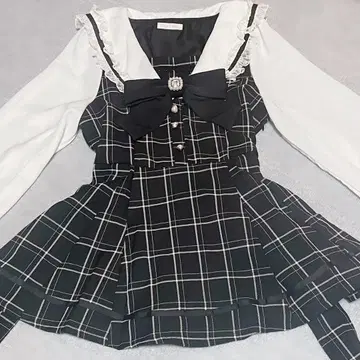 LIZLISA 세일러 카라 셋업 블랙 체크 리즈리사 긴팔