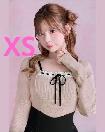 미셸 마카롱 리본 리브 니트탑 핑크 XS 사이즈