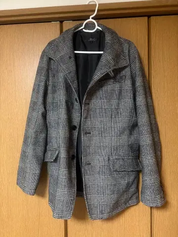 그레이 계열 체크 더블 브레스트 체스터 코트 LL