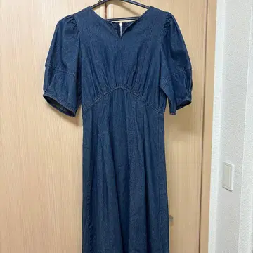 데님 V넥 롱 드레스