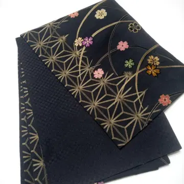 [ 335 ] 블랙 마() 잎에 꽃무늬 교토 후쿠로 오비