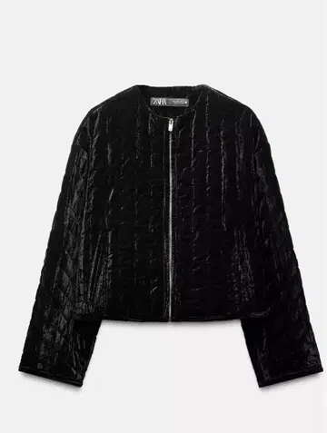 새상품 ZARA 벨벳 자켓 퀼팅 마감 노카라 블랙