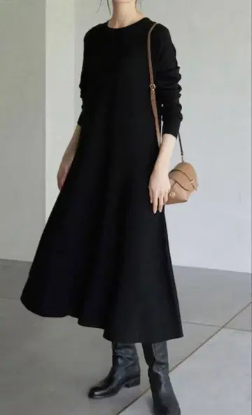 SLOBE IENA 워셔블 플레어 니트 원피스 블랙