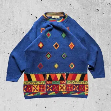 Lui Chantant 90s 기하학 패턴 스웨터 루즈핏 에스닉 패턴