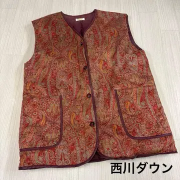 니시카와 다운 페이즐리 무늬 다운 베스트 올드 여성 빈티지