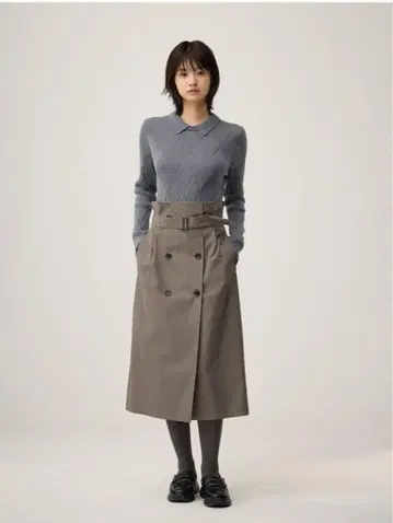 새상품 지유 트렌치 스커트 올리브 XL