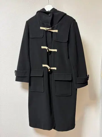 블랙 더플 코트 후드 부착