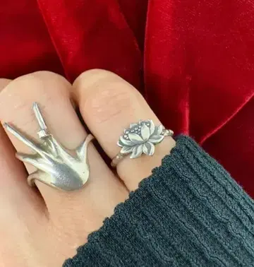 빈티지 연꽃 모티브 실버 반지 925