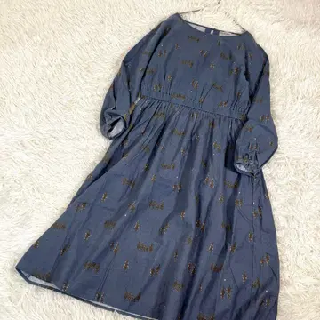 사만사 모스모스 올 패턴 개더 허리 롱 원피스 종아리 기장 면 100