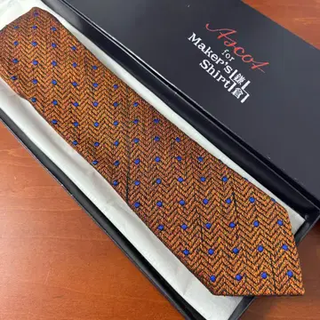 가마쿠라 셔츠 별주 Ascot 독일제 도트 넥타이 테라코타 x 네이비