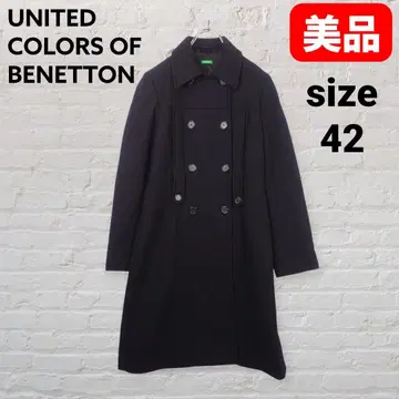 BENETTON 울 롱 코트 42 더블 블랙 리본 포함