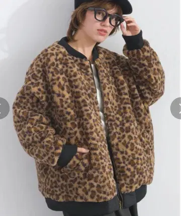 lupilien 루필리앙 보아*퀼팅 리버서블 블루종 표범 무늬