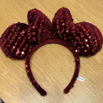 디즈니 머리띠 빨간색 스팽글 미니 새상품급