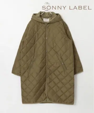 새상품급 서니 라벨 퀼트 롱 후드 코트 M 카키