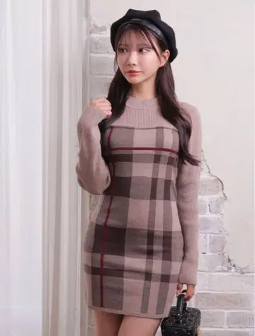 립 서비스 악센트 체크 자카드 원피스 립 서비스