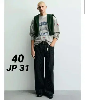 CHAMPION x ZARA 스트라이프 배기핏 청바지 40