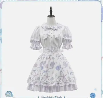 호시바코 Works 해양일기 프린트 스커트 상의 파니에 셋업