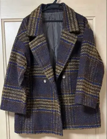 체크 무늬 트위드 숏코트 브라운 여성용 한국