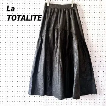 라토타리테 롱 플레어 스커트 개더 절개 숨겨진 무늬 광택 (F) A라인