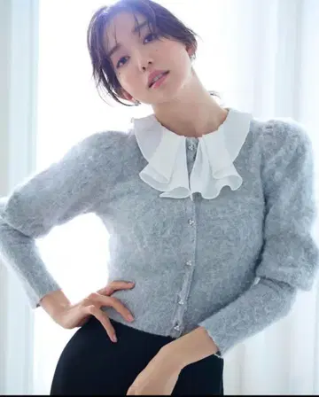 celford 프릴 칼라 비쥬 가디건