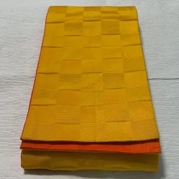 옐로우 컬러 격자 무늬 [ 반폭 오비 ] 화학 섬유 111407
