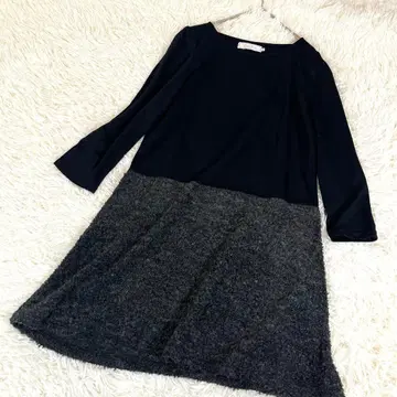 쿠튀르 브로치 이소재 절개 백리본 튜닉 미니 원피스 블랙